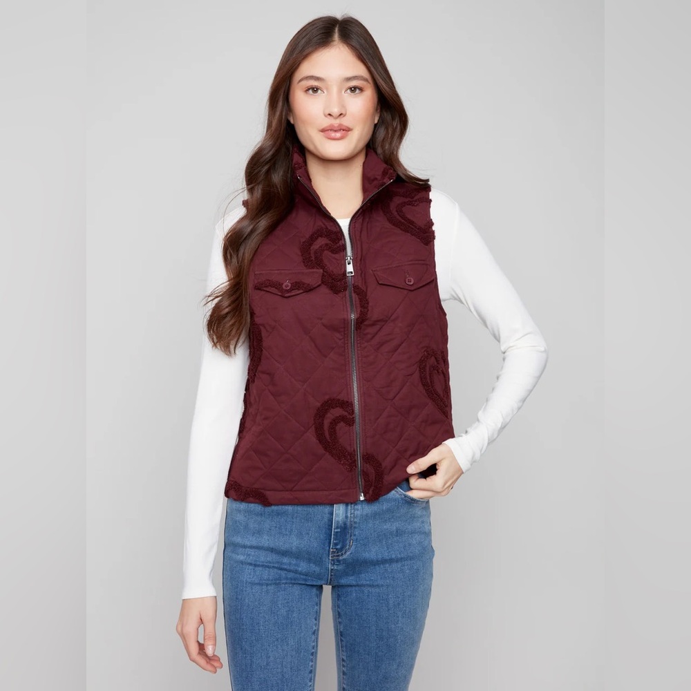 CHARLIE B Quilted Maroon Vest